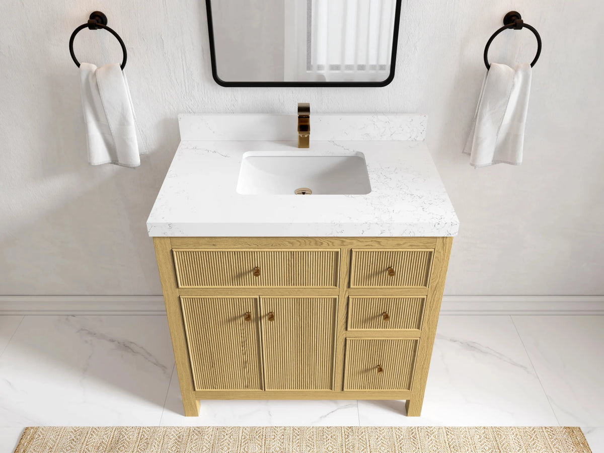 Sonoma White Oak Reeded 36 in. W x 22 in. D Center Sink Reeded Bathroom Vanity - Willow Bath and Vanity