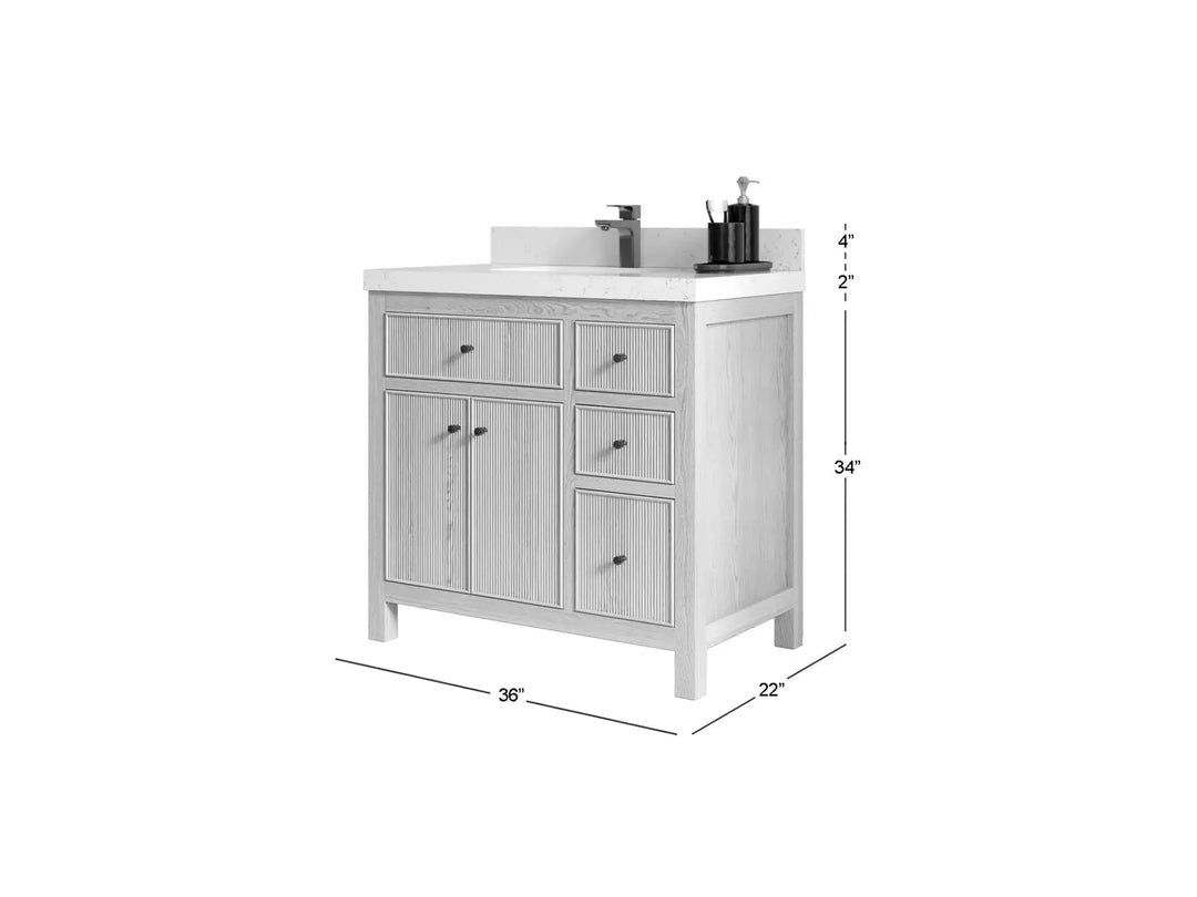 Sonoma White Oak Reeded 36 in. W x 22 in. D Center Sink Reeded Bathroom Vanity - Willow Bath and Vanity