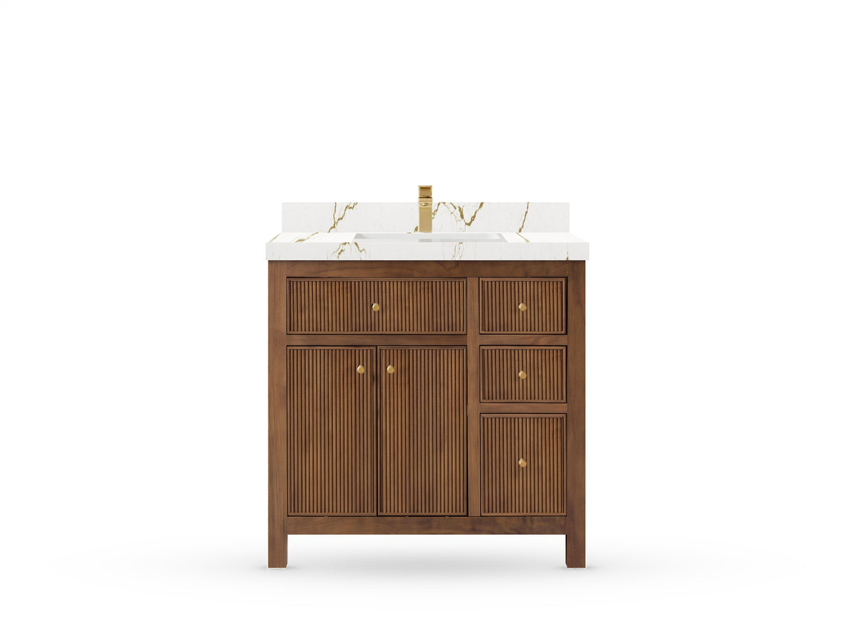Sonoma Reeded Teak Wood 36 in. W x 22 in. D Center Sink Bathroom Vanity
