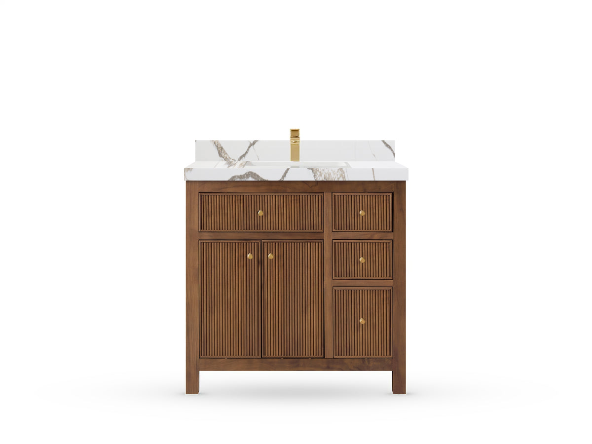 Sonoma Reeded Teak Wood 36 in. W x 22 in. D Center Sink Bathroom Vanity