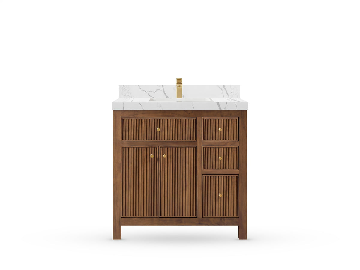Sonoma Reeded Teak Wood 36 in. W x 22 in. D Center Sink Bathroom Vanity