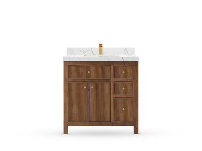 Sonoma Reeded Teak Wood 36 in. W x 22 in. D Center Sink Bathroom Vanity