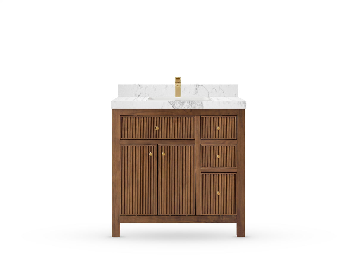 Sonoma Reeded Teak Wood 36 in. W x 22 in. D Center Sink Bathroom Vanity