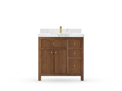 Sonoma Reeded Teak Wood 36 in. W x 22 in. D Center Sink Bathroom Vanity