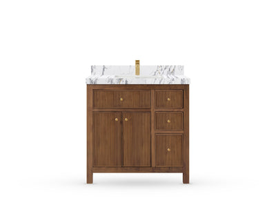 Sonoma Reeded Teak Wood 36 in. W x 22 in. D Center Sink Bathroom Vanity