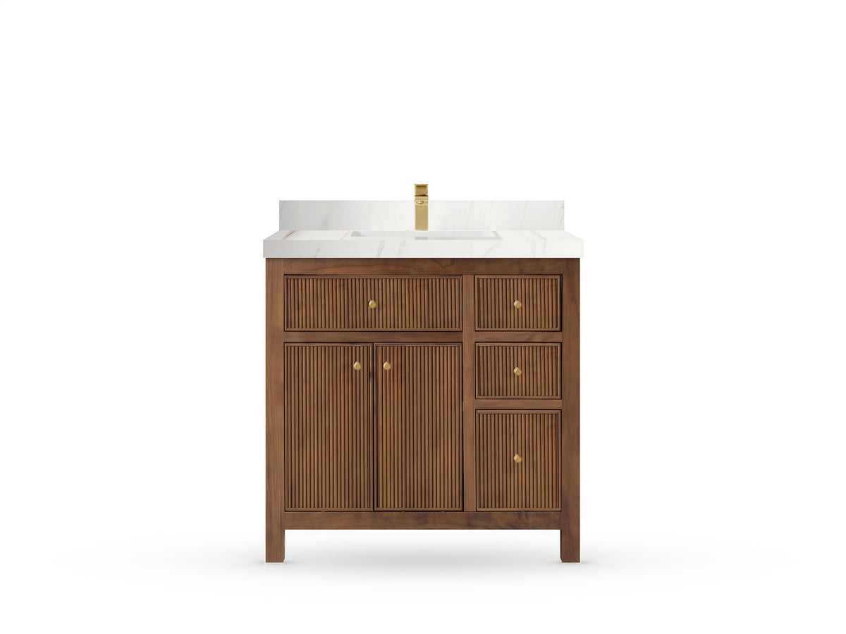 Sonoma Reeded Teak Wood 36 in. W x 22 in. D Center Sink Bathroom Vanity