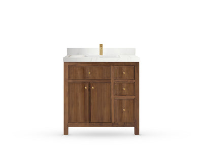 Sonoma Reeded Teak Wood 36 in. W x 22 in. D Center Sink Bathroom Vanity
