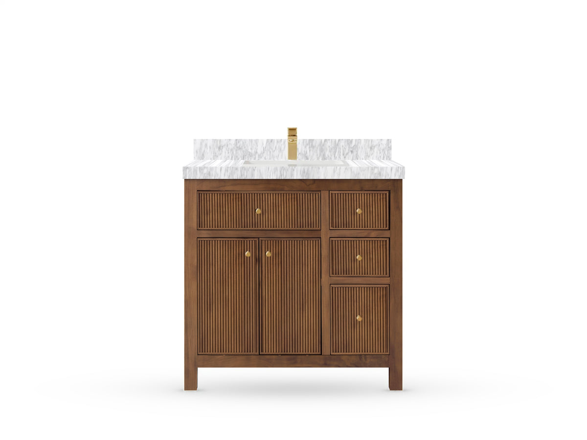 Sonoma Reeded Teak Wood 36 in. W x 22 in. D Center Sink Bathroom Vanity