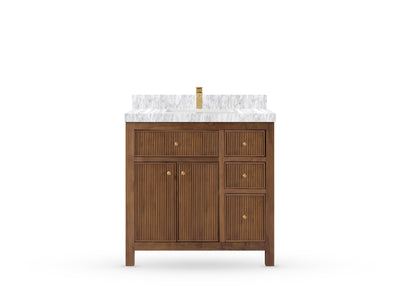 Sonoma Reeded Teak Wood 36 in. W x 22 in. D Center Sink Bathroom Vanity
