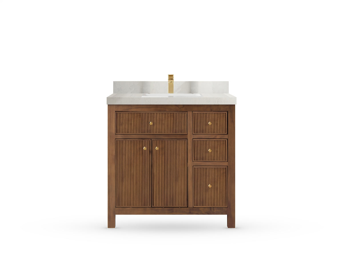 Sonoma Reeded Teak Wood 36 in. W x 22 in. D Center Sink Bathroom Vanity