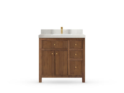 Sonoma Reeded Teak Wood 36 in. W x 22 in. D Center Sink Bathroom Vanity