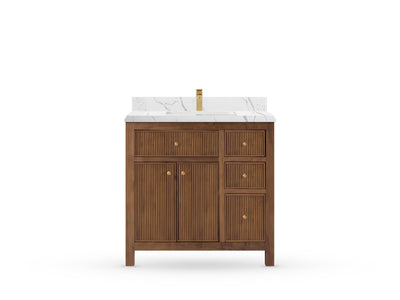 Sonoma Reeded Teak Wood 36 in. W x 22 in. D Center Sink Bathroom Vanity