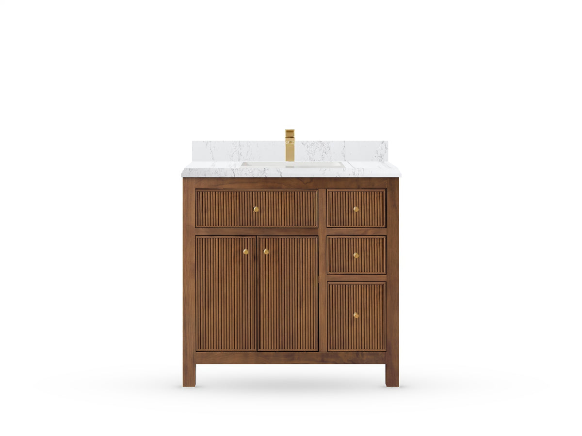 Sonoma Reeded Teak Wood 36 in. W x 22 in. D Center Sink Bathroom Vanity