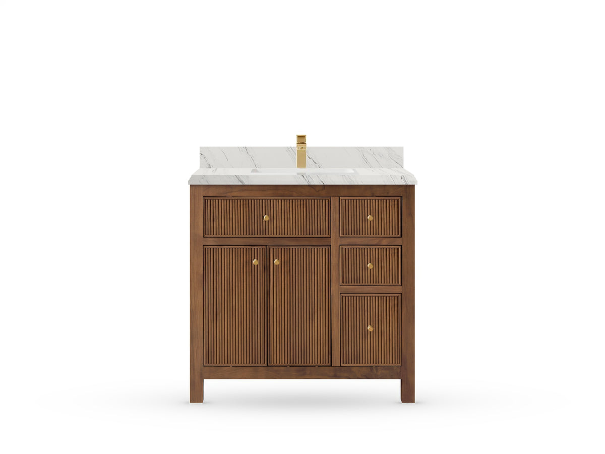 Sonoma Reeded Teak Wood 36 in. W x 22 in. D Center Sink Bathroom Vanity