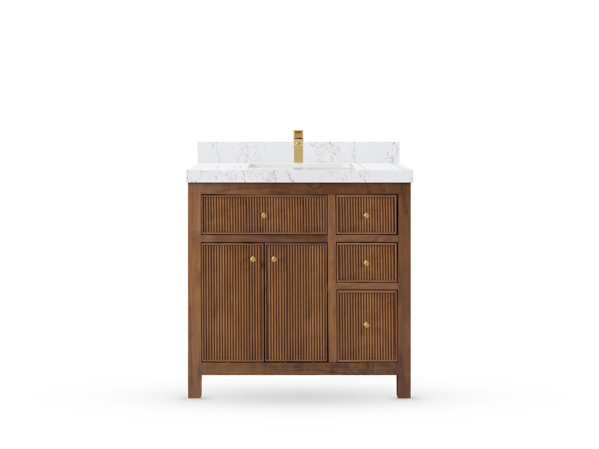 Sonoma Reeded Teak Wood 36 in. W x 22 in. D Center Sink Bathroom Vanity