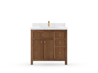 Sonoma Reeded Teak Wood 36 in. W x 22 in. D Center Sink Bathroom Vanity