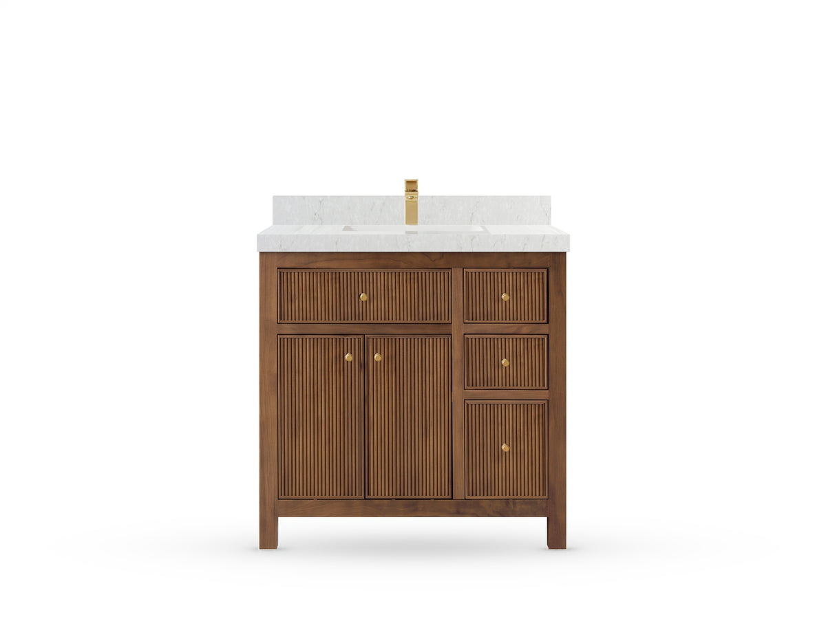 Sonoma Reeded Teak Wood 36 in. W x 22 in. D Center Sink Bathroom Vanity