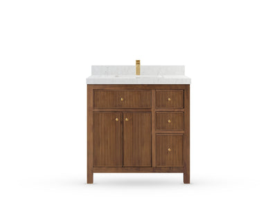 Sonoma Reeded Teak Wood 36 in. W x 22 in. D Center Sink Bathroom Vanity