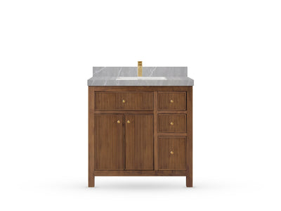 Sonoma Reeded Teak Wood 36 in. W x 22 in. D Center Sink Bathroom Vanity