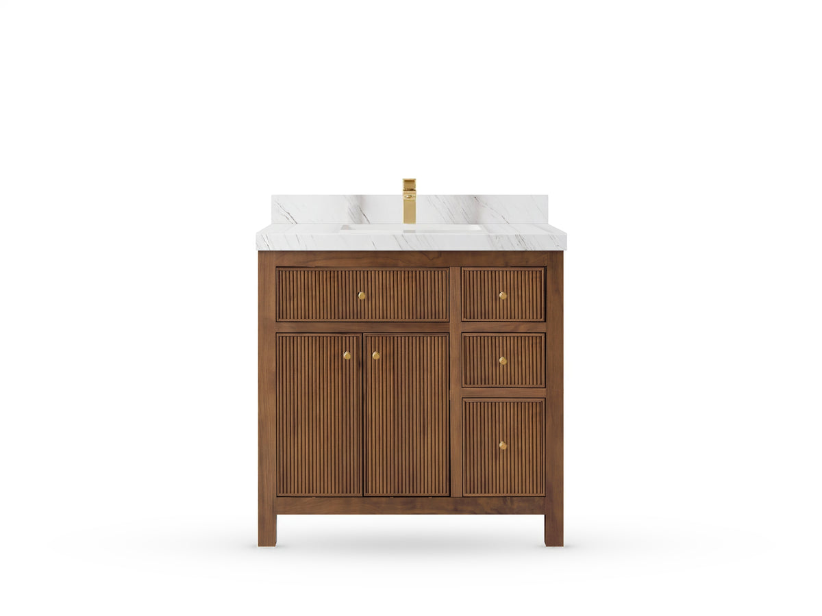 Sonoma Reeded Teak Wood 36 in. W x 22 in. D Center Sink Bathroom Vanity