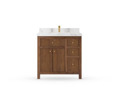 Sonoma Reeded Teak Wood 36 in. W x 22 in. D Center Sink Bathroom Vanity