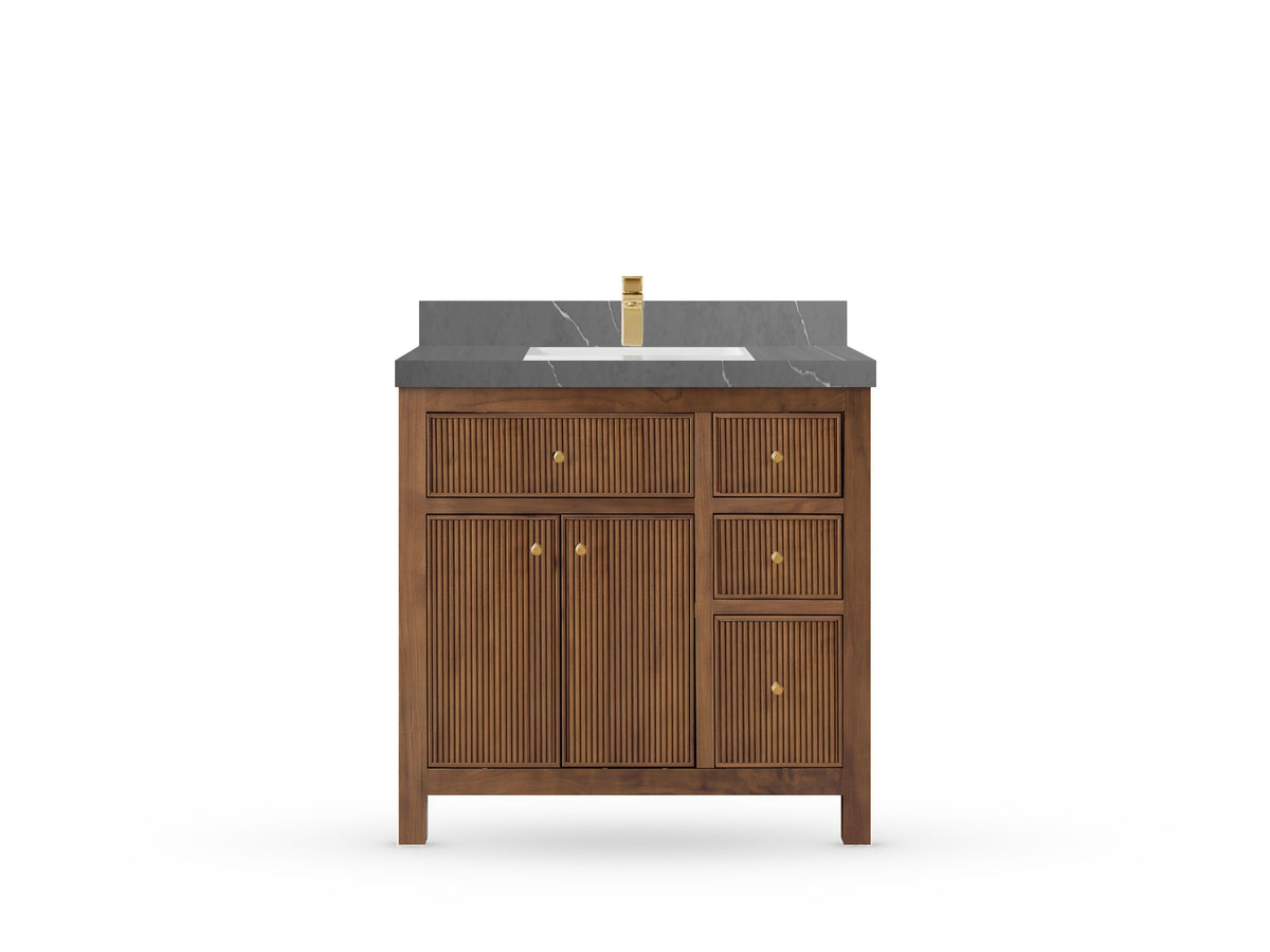 Sonoma Reeded Teak Wood 36 in. W x 22 in. D Center Sink Bathroom Vanity
