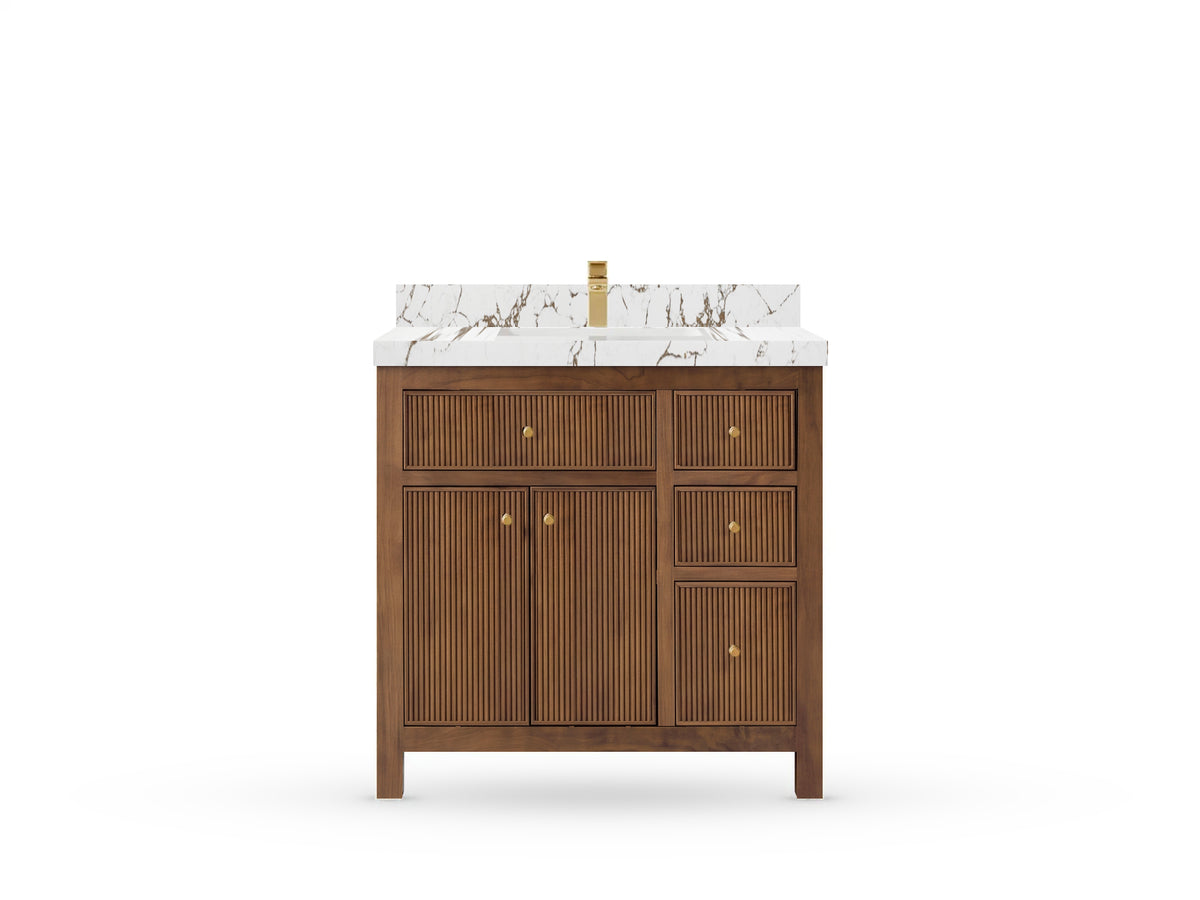 Sonoma Reeded Teak Wood 36 in. W x 22 in. D Center Sink Bathroom Vanity