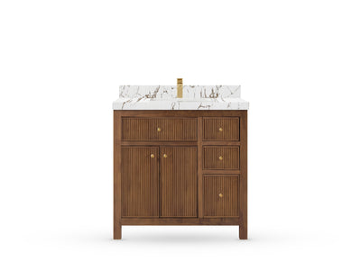 Sonoma Reeded Teak Wood 36 in. W x 22 in. D Center Sink Bathroom Vanity