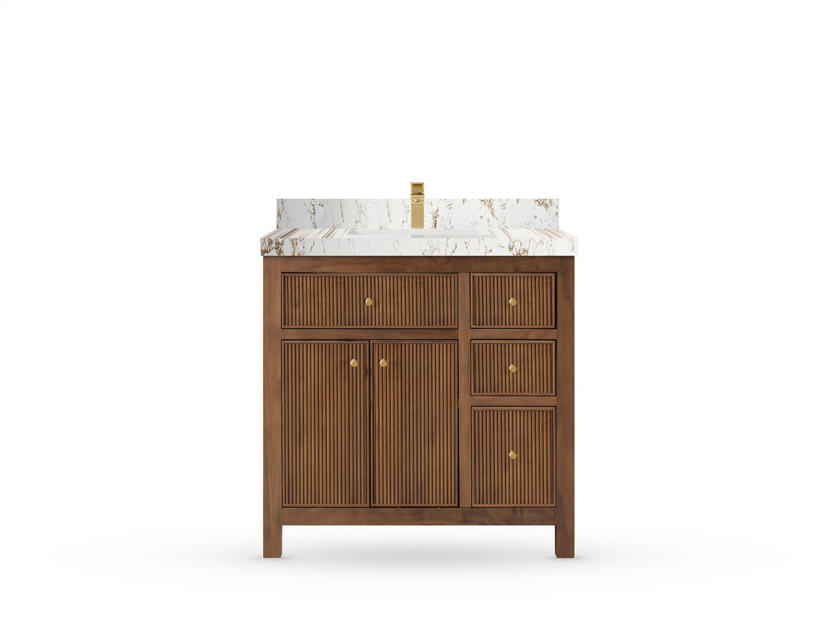 Sonoma Reeded Teak Wood 36 in. W x 22 in. D Center Sink Bathroom Vanity