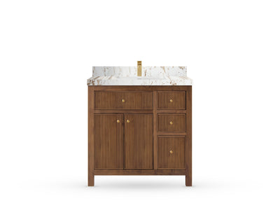 Sonoma Reeded Teak Wood 36 in. W x 22 in. D Center Sink Bathroom Vanity