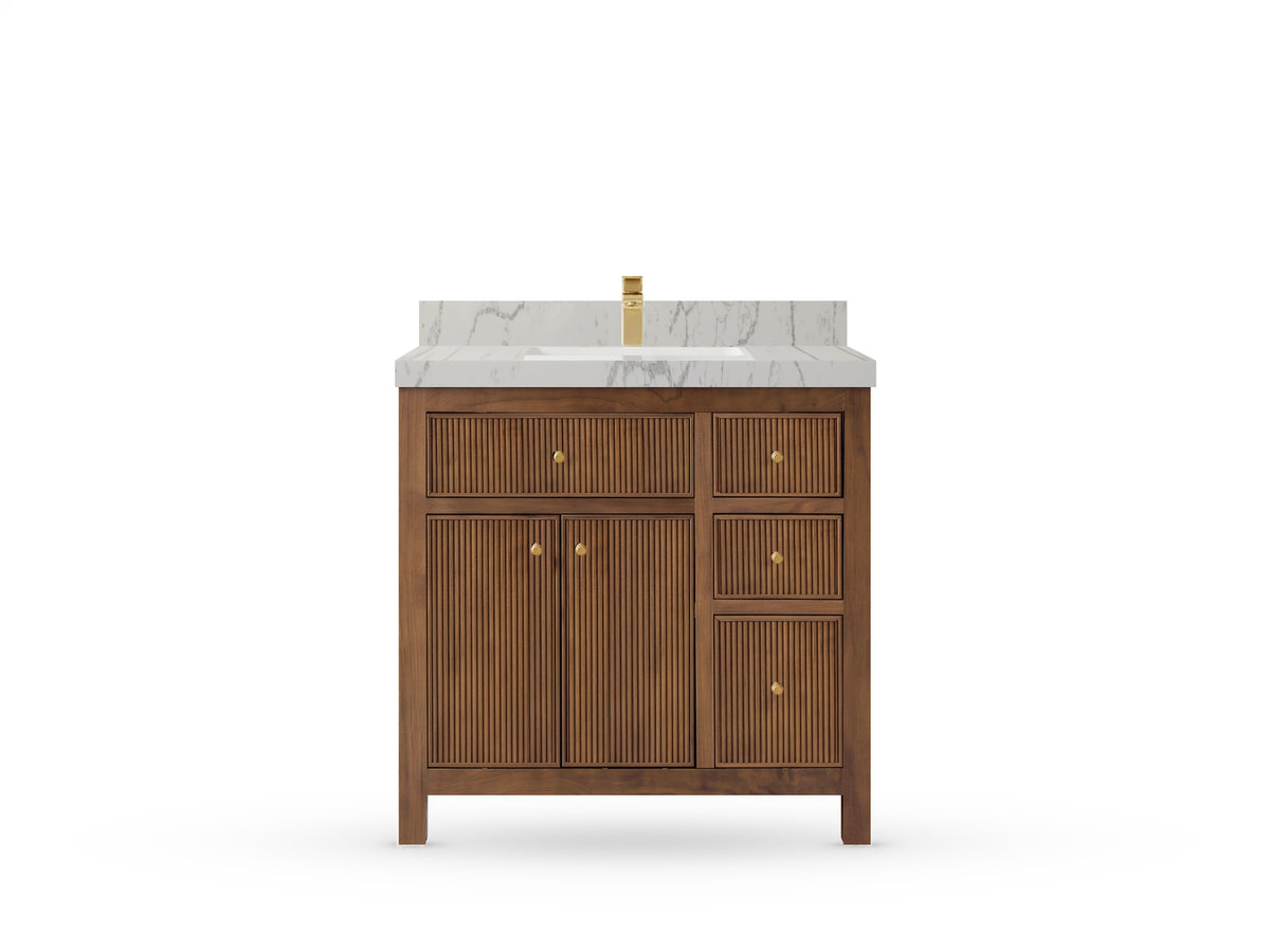 Sonoma Reeded Teak Wood 36 in. W x 22 in. D Center Sink Bathroom Vanity