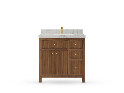 Sonoma Reeded Teak Wood 36 in. W x 22 in. D Center Sink Bathroom Vanity