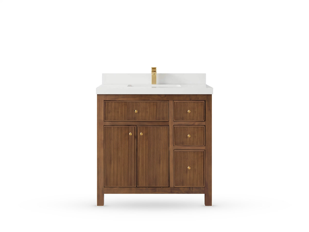 Sonoma Reeded Teak Wood 36 in. W x 22 in. D Center Sink Bathroom Vanity
