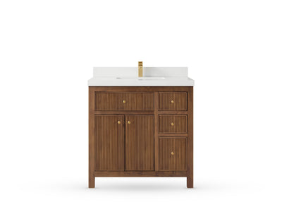 Sonoma Reeded Teak Wood 36 in. W x 22 in. D Center Sink Bathroom Vanity