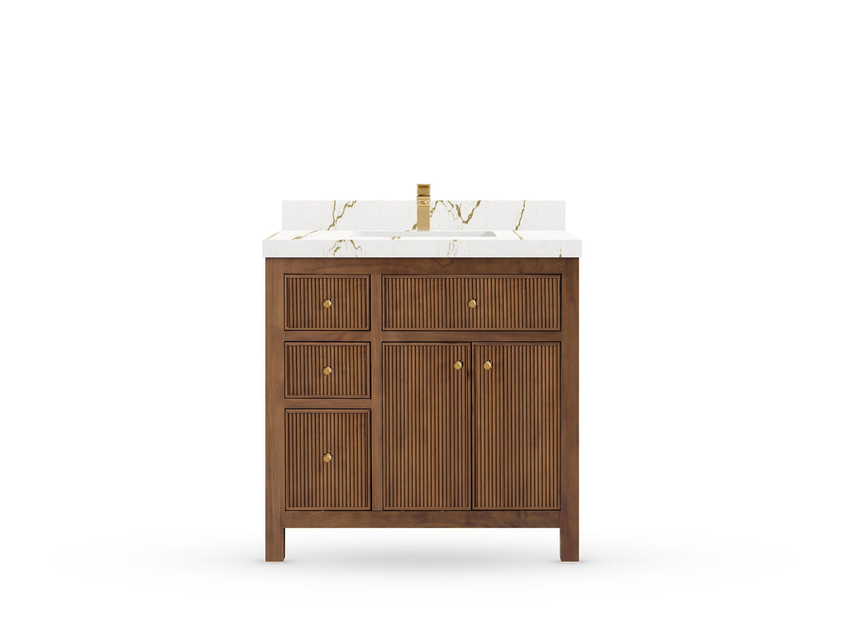 Sonoma Reeded Teak Wood 36 in. W x 22 in. D with Center Sink Premium Bathroom Vanity