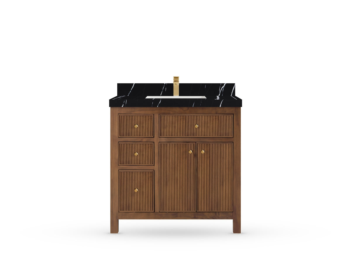 Sonoma Reeded Teak Wood 36 in. W x 22 in. D with Center Sink Premium Bathroom Vanity