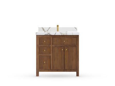 Sonoma Reeded Teak Wood 36 in. W x 22 in. D with Center Sink Premium Bathroom Vanity