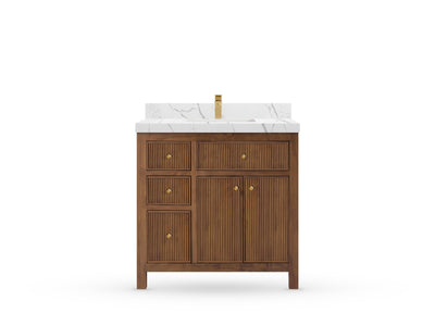 Sonoma Reeded Teak Wood 36 in. W x 22 in. D with Center Sink Premium Bathroom Vanity