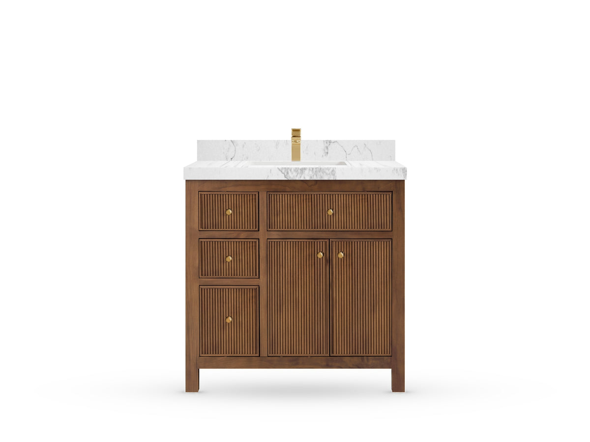 Sonoma Reeded Teak Wood 36 in. W x 22 in. D with Center Sink Premium Bathroom Vanity