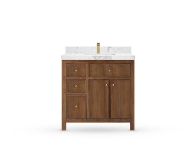 Sonoma Reeded Teak Wood 36 in. W x 22 in. D with Center Sink Premium Bathroom Vanity