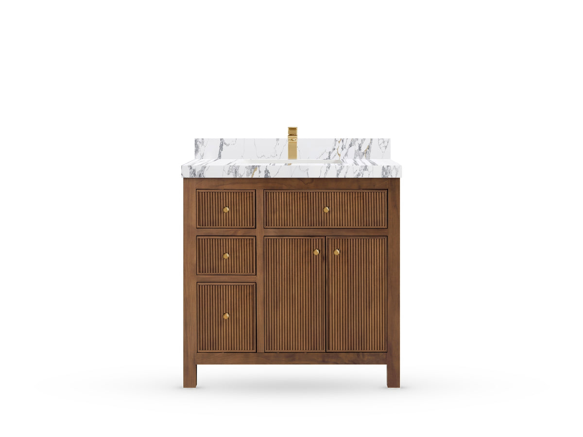 Sonoma Reeded Teak Wood 36 in. W x 22 in. D with Center Sink Premium Bathroom Vanity