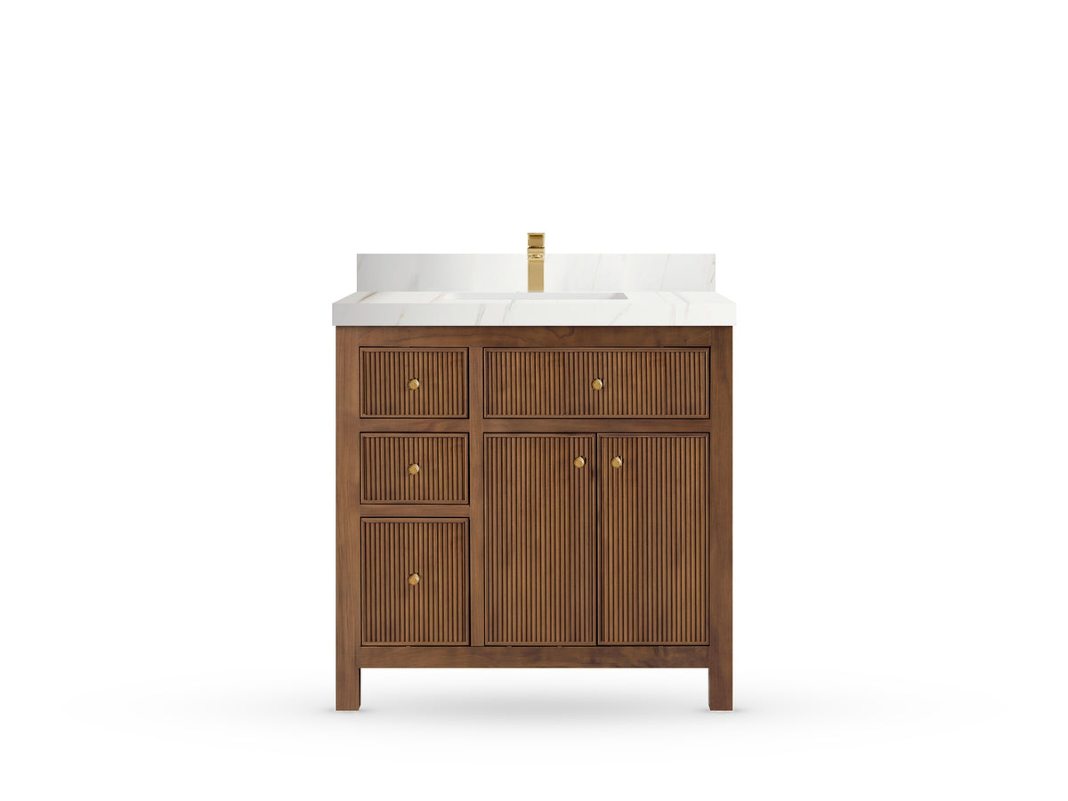 Sonoma Reeded Teak Wood 36 in. W x 22 in. D with Center Sink Premium Bathroom Vanity