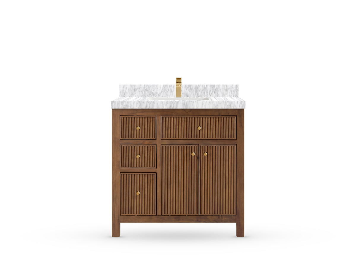 Sonoma Reeded Teak Wood 36 in. W x 22 in. D with Center Sink Premium Bathroom Vanity