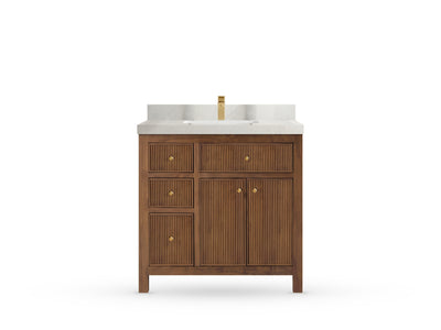 Sonoma Reeded Teak Wood 36 in. W x 22 in. D with Center Sink Premium Bathroom Vanity