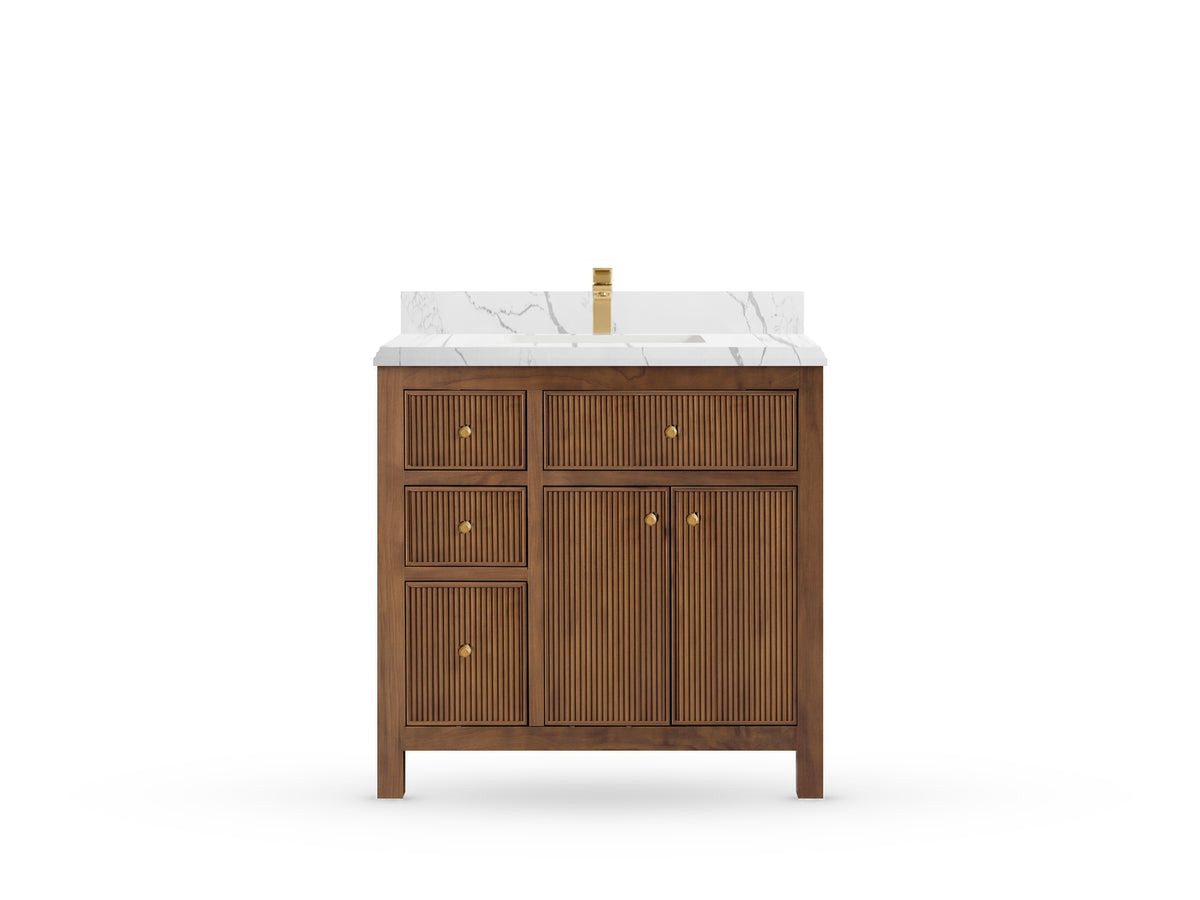 Sonoma Reeded Teak Wood 36 in. W x 22 in. D with Center Sink Premium Bathroom Vanity