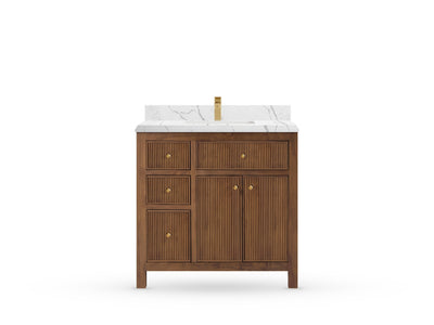 Sonoma Reeded Teak Wood 36 in. W x 22 in. D with Center Sink Premium Bathroom Vanity