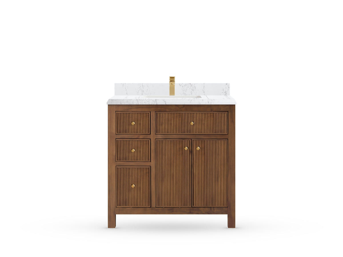 Sonoma Reeded Teak Wood 36 in. W x 22 in. D with Center Sink Premium Bathroom Vanity