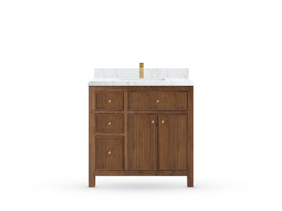 Sonoma Reeded Teak Wood 36 in. W x 22 in. D with Center Sink Premium Bathroom Vanity
