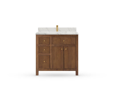 Sonoma Reeded Teak Wood 36 in. W x 22 in. D with Center Sink Premium Bathroom Vanity