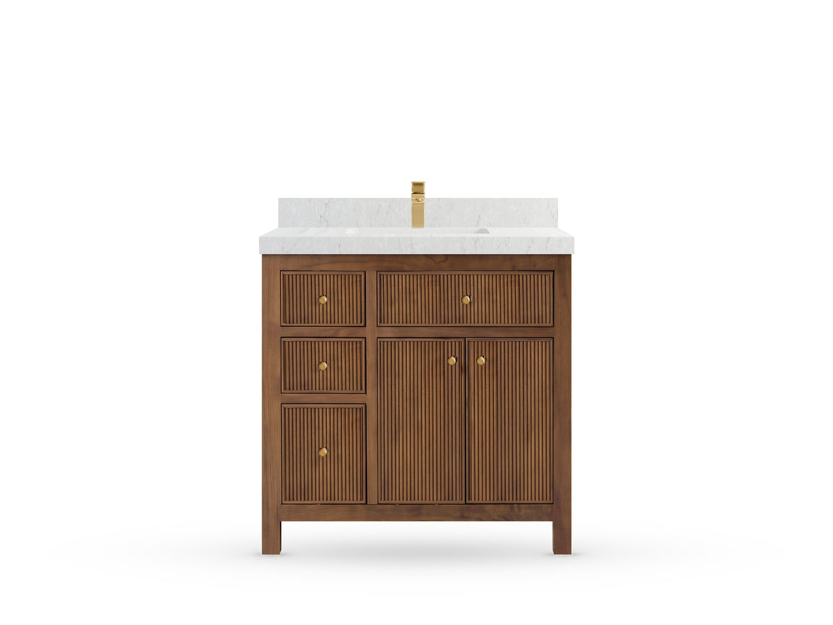 Sonoma Reeded Teak Wood 36 in. W x 22 in. D with Center Sink Premium Bathroom Vanity